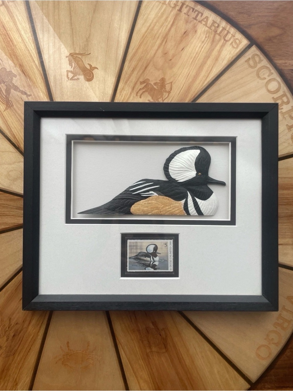 Year 2000 Ducks Unlimited Hooded Merganser Shadow Box Wall Art $5 Wildlife Stamp